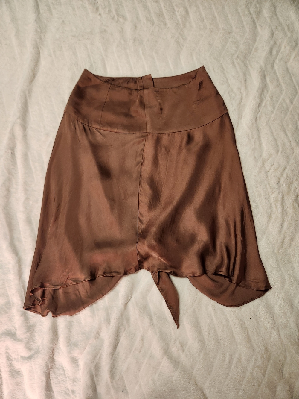 Anthropologie Chocolate Brown Satin Asymmetrical Tie Back Viscose Skirt XS - Picture 2 of 16